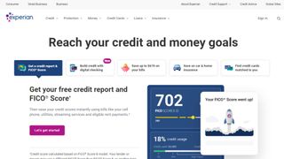 Experian IdentityWorks web page, showing key features of identity theft protection and the steps to get a credit report and FICO score.