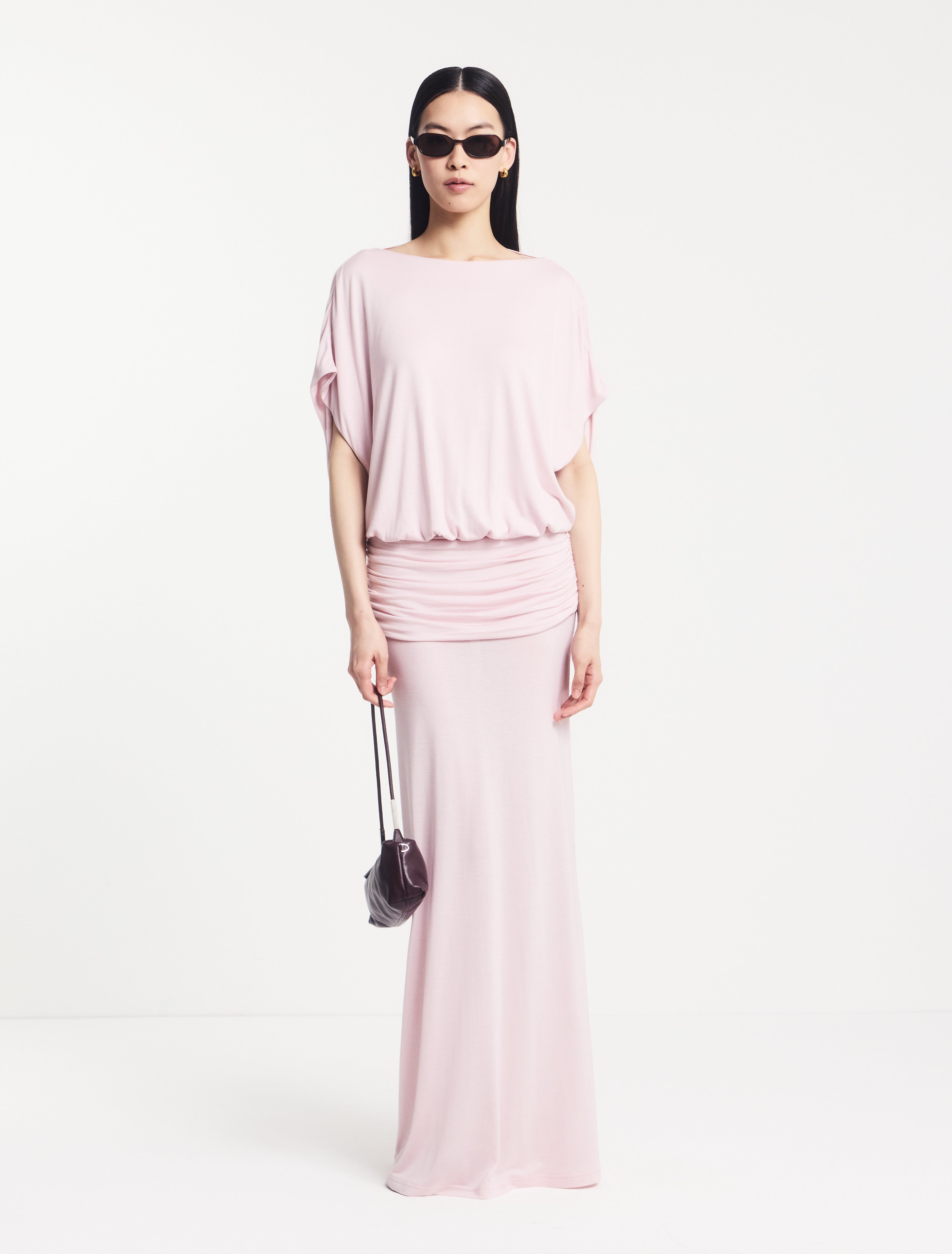 Ramona Blouson Maxi Dress With Full Hem in Dusk Pink
