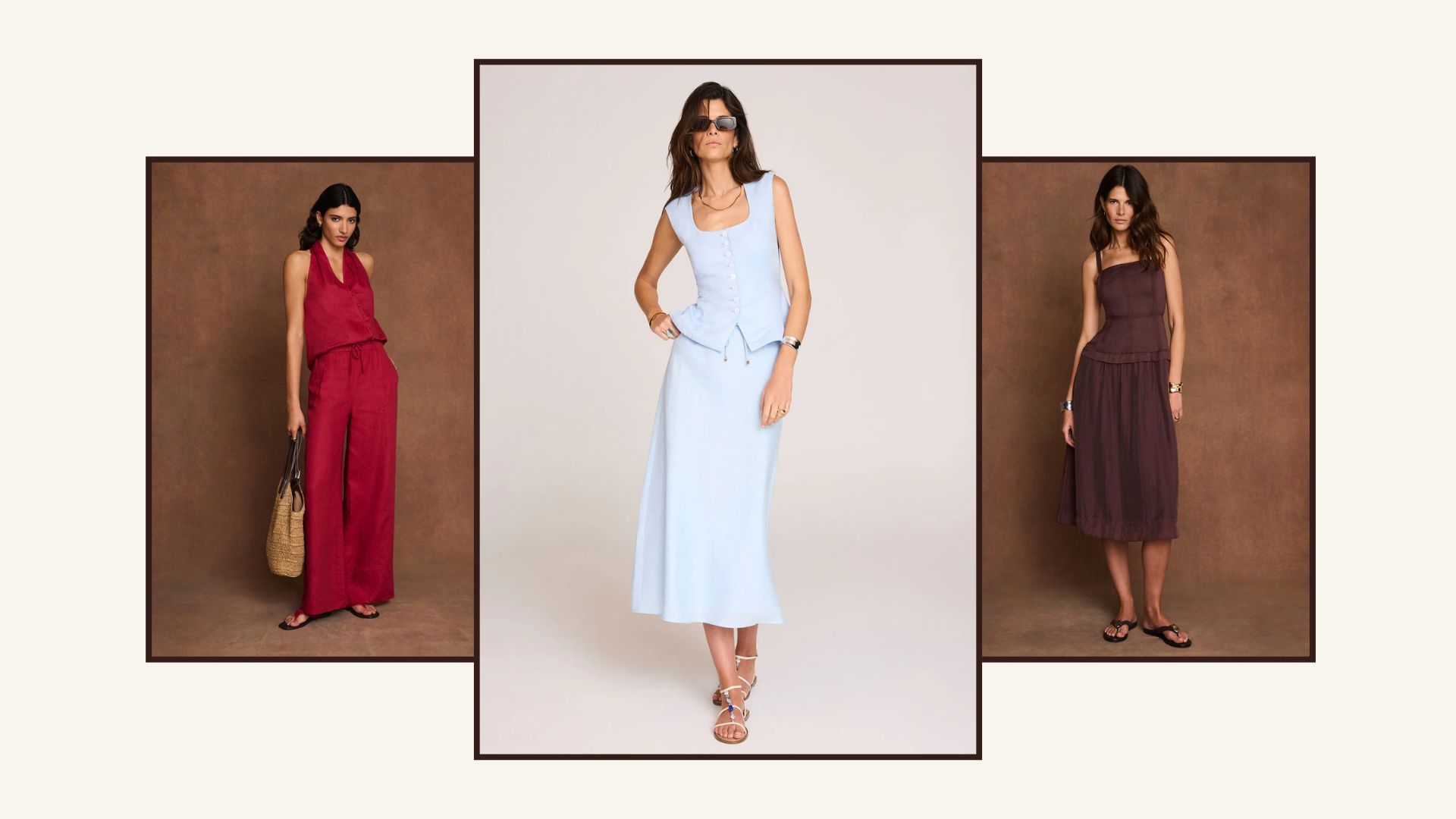 three models wearing mint velvet linen