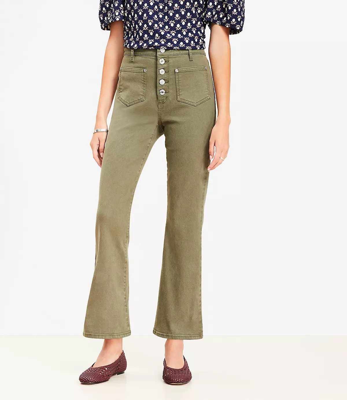 loft, Patch Pocket High Rise Kick Crop Jeans in Evening Olive