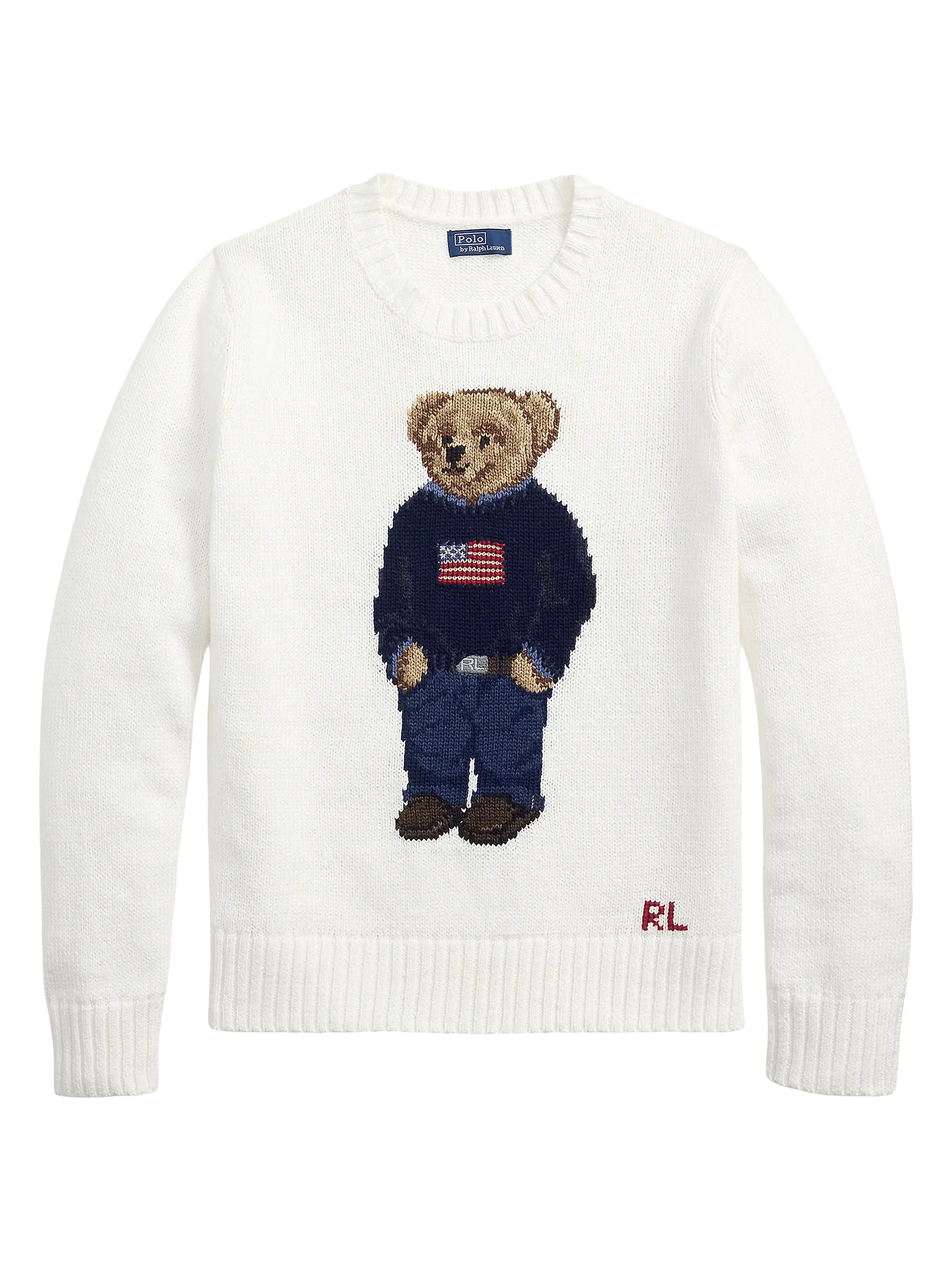 Cotton-Linen Crewneck Bear Sweater