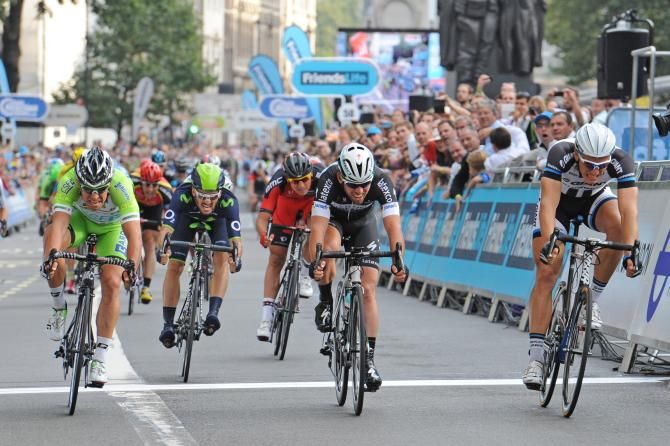 Marcel Kittel (Giant-Shimano) gets past Mark Cavendish (OPQS) to win the final stage in Tour of Britain