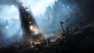 Frostpunk city in the snow