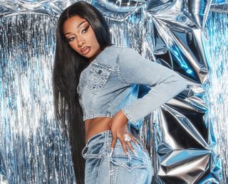 Megan Thee Stallion poses for a True Religion denim campaign