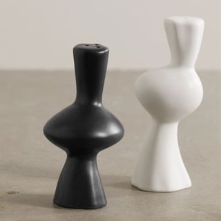 Black and white sculptural salt and pepper shakers