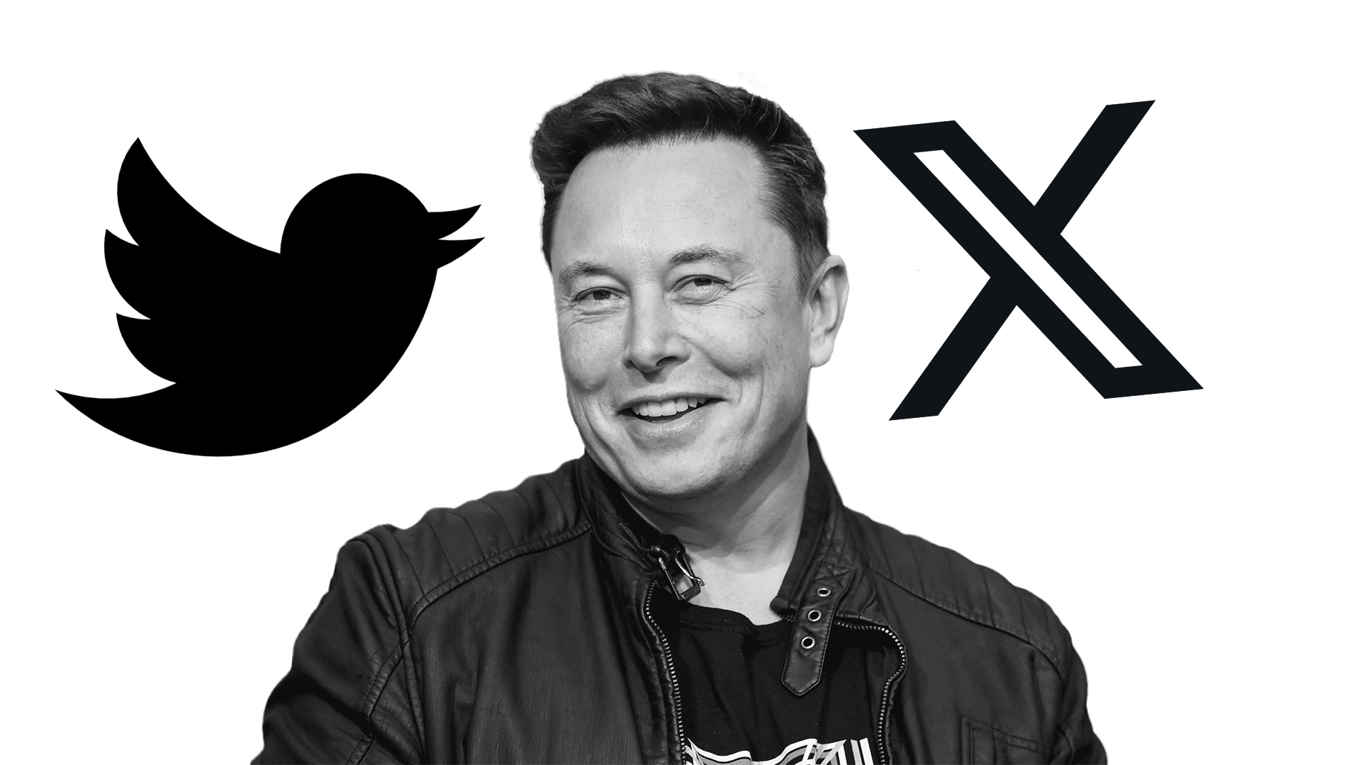 Elon Musk and the Twitter and X logos