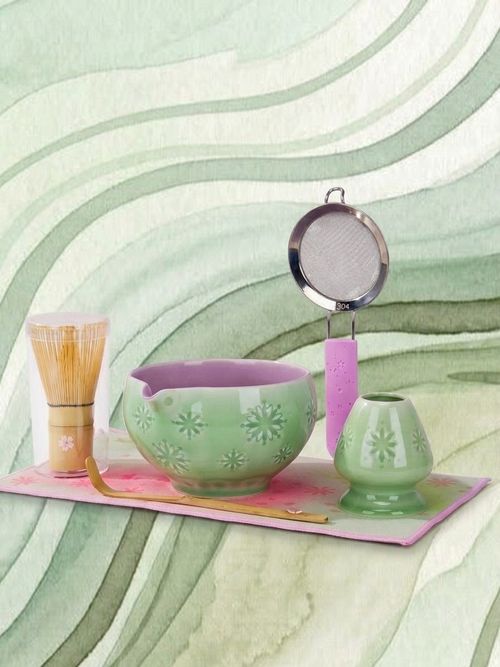 Green Floral Matcha Whisk Set