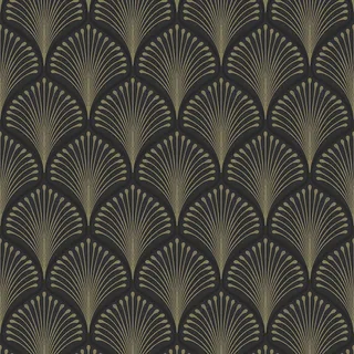 Close up swatch of black and gold art deco wallpaper