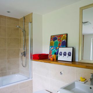 bathroom with shower and white basin