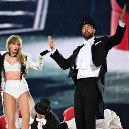 Travis Kelce joins Taylor Swift on stage in Wembley during her Eras Tour