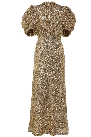 Sequined Puff-Sleeve Midi Dress