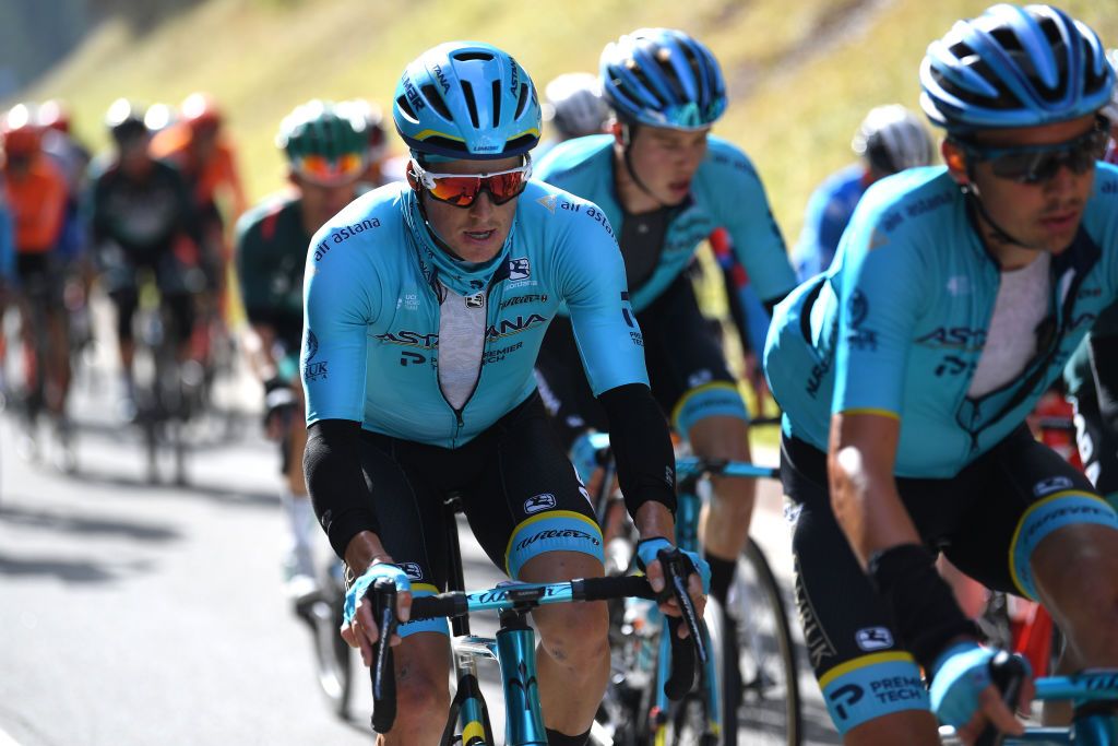 LAGHI DI CANCANO ITALY OCTOBER 22 Jakob Fuglsang of Denmark and Astana Pro Team during the 103rd Giro dItalia 2020 Stage 18 a 207km stage from Pinzolo to Laghi di Cancano Parco Nazionale dello Stelvio 1945m girodiitalia Giro on October 22 2020 in Laghi di Cancano Italy Photo by Tim de WaeleGetty Images