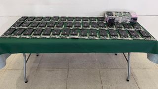 Table full of contraband graphics cards