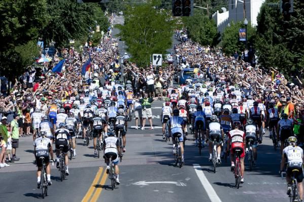 The peloton rolled out of Golden amidst a wall of sound from thousands of spectators.