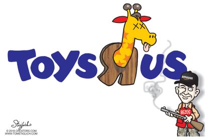Editorial cartoon U.S. Toys R Us closing Jeff Bezos Amazon