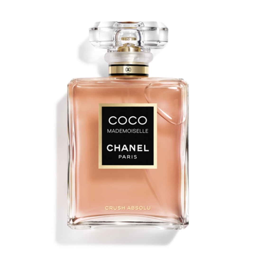 A product shot of the Chanel Coco Mademoiselle Crush Absolu Eau de Parfum, on a white background