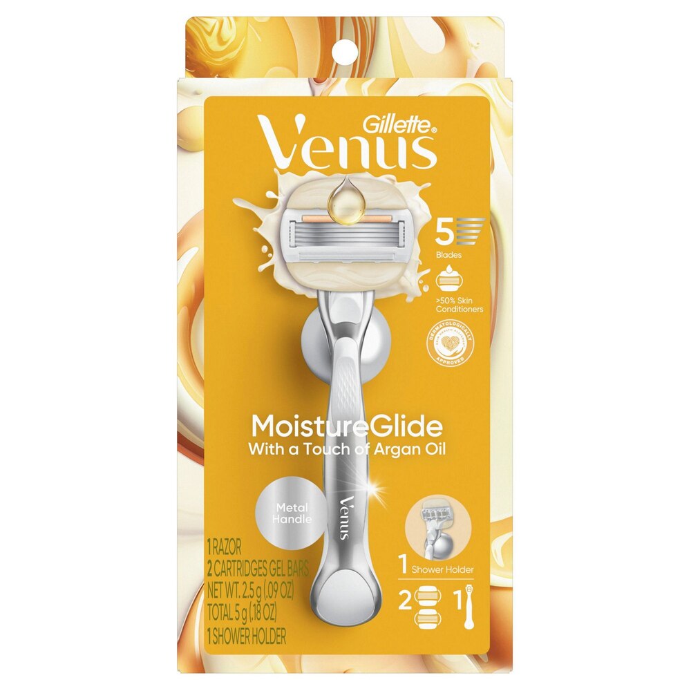 Gillette Venus, Venus Moistureglide Women's Razor, Razor + 2 Blade Refills With Shower Holder