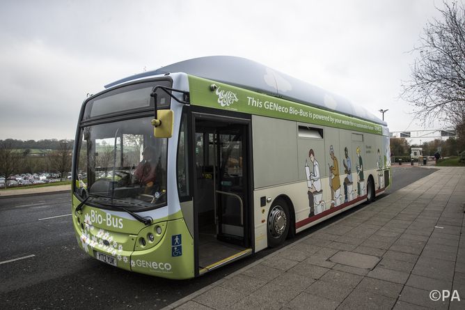 British poo-powered bus, human waste fuel