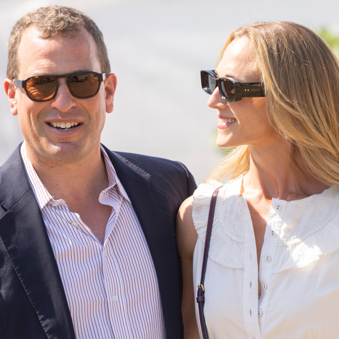 Peter Phillips and Harriet Sperling wearing sunglasses and smiling 