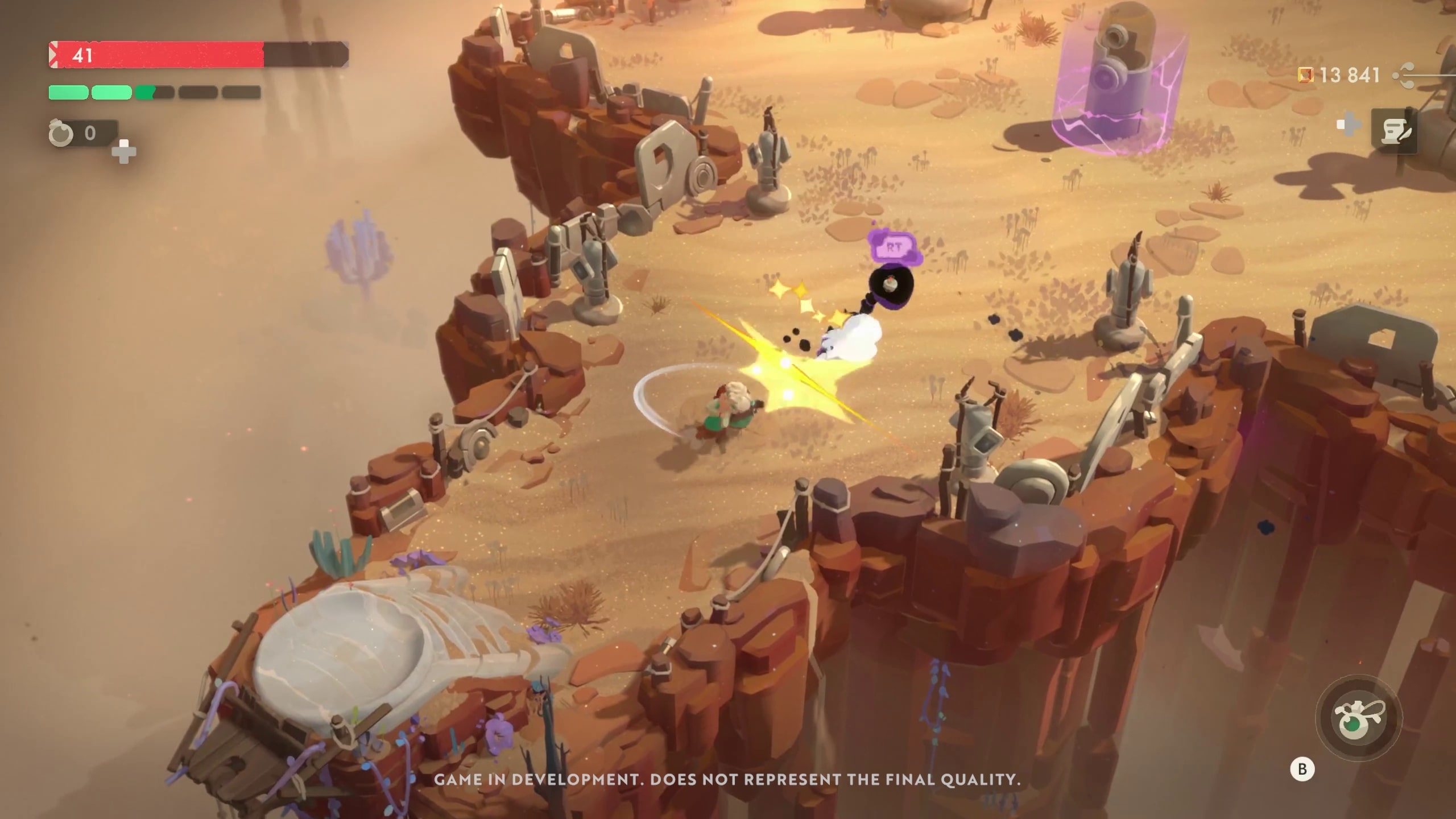 Moonlighter 2 screenshot of the player launching a projectile toward an enemy.