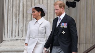 Meghan, Duchess of Sussex and Prince Harry, Duke of Sussex departing St. Paul's Cathedral after the Queen Elizabeth II Platinum Jubilee 2022