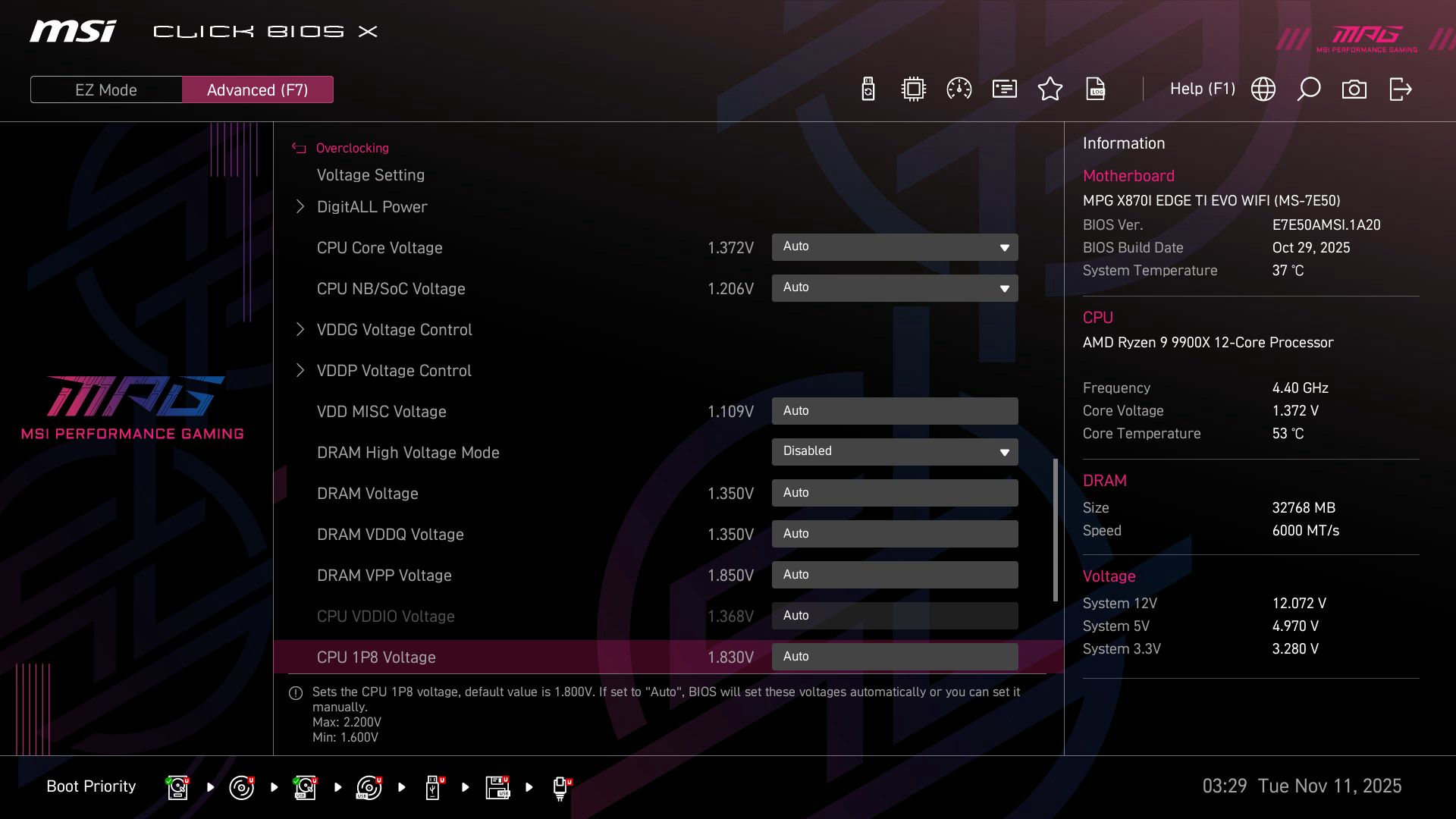 MSI X870I Edge Ti Evo Wifi - BIOS