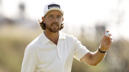 Tommy Fleetwood celebrates a birdie at The Open 2026
