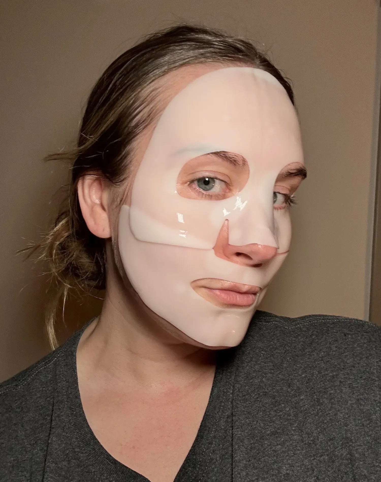 Photo of Kaitlyn McLintock wearing the Biodance sheet mask 