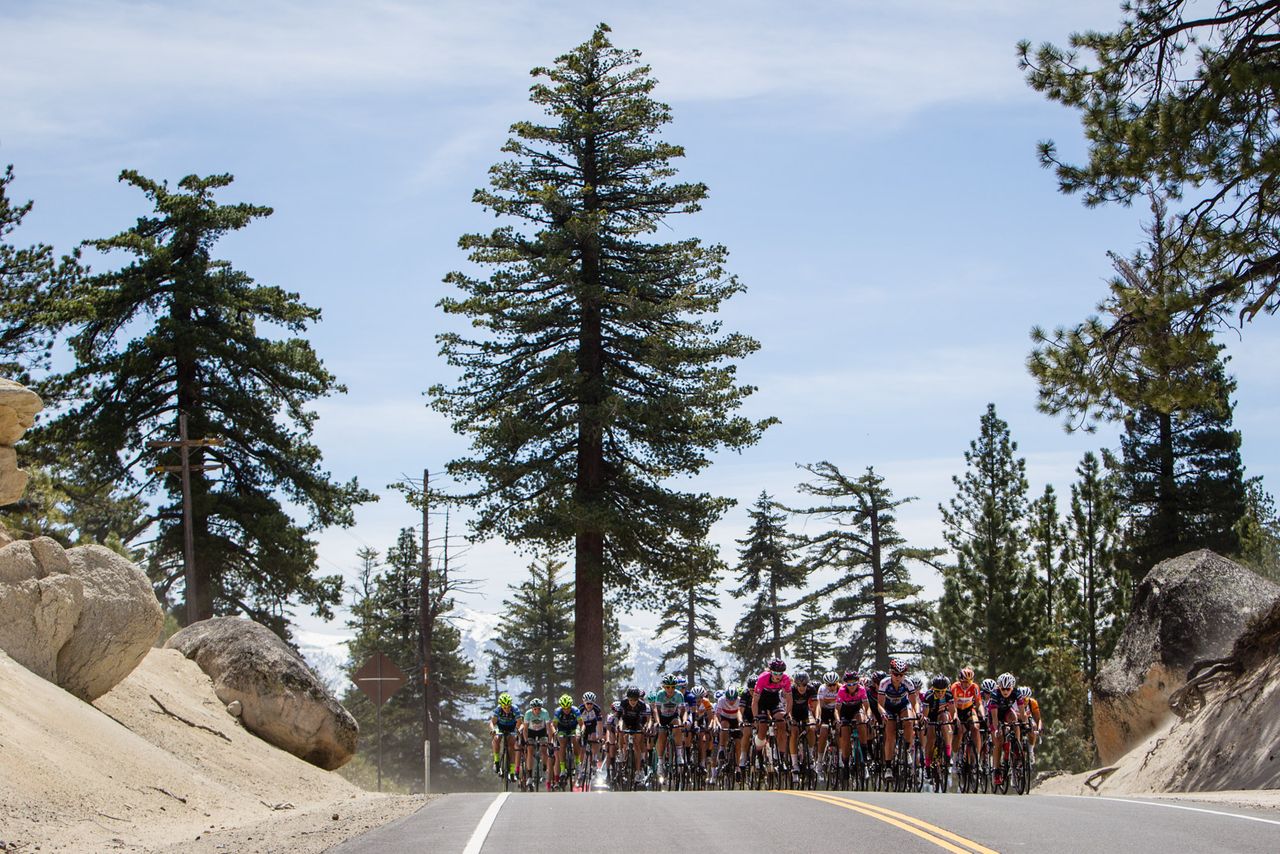 The women's peloton rolling along todays scenic route