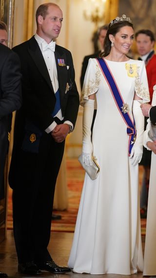 Prince William, Prince of Wales and Catherine, Princess of Wales attend the State Banquet at Buckingham Palace