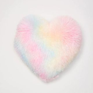 Pastel tie-dye faux fur heart pillow