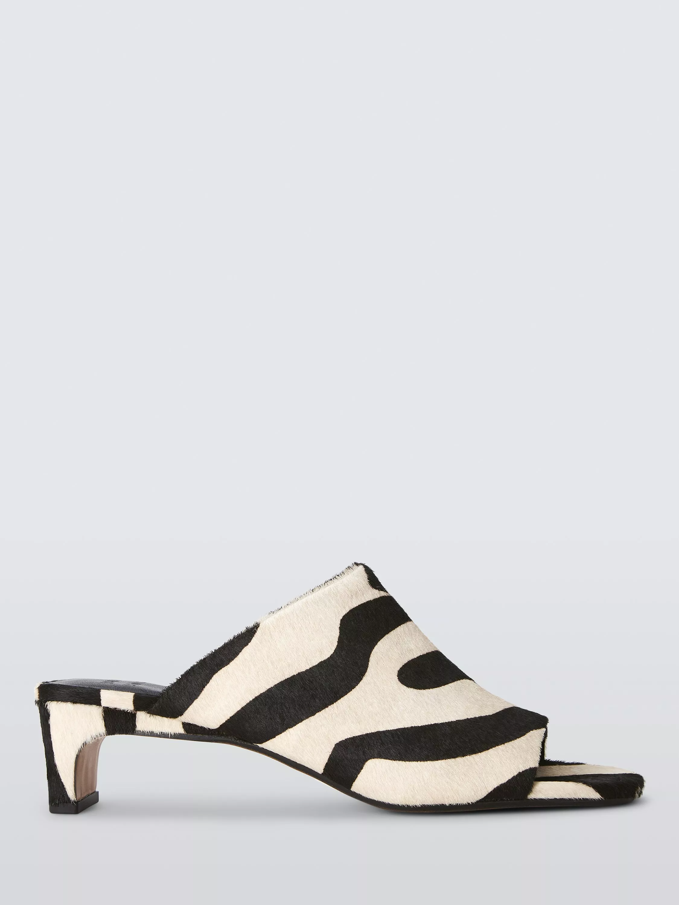 John Lewis Maria Zebra Print Leather Block Heel Mule Sandals, White/black