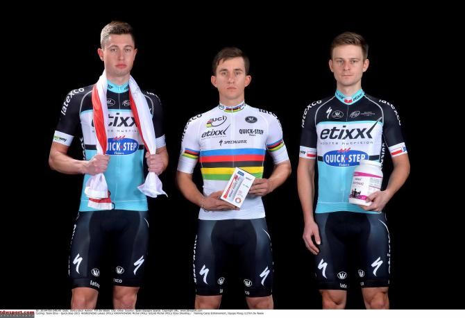 Michal Kwiatkowski and his fellow Polish riders Lucasz Wisniowski and Michal Golas.