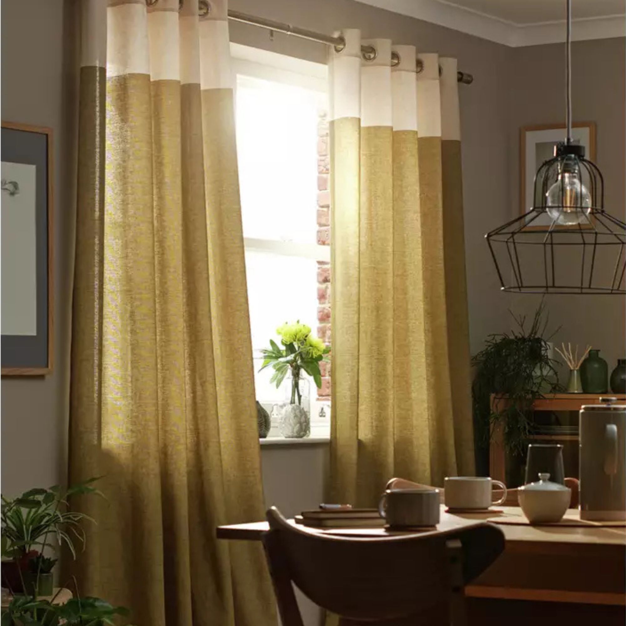 Habitat, Habitat Plain Header Lined Eyelet Curtains - Natural