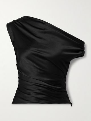 Phare One-Shoulder Draped Silk-Blend Satin Top