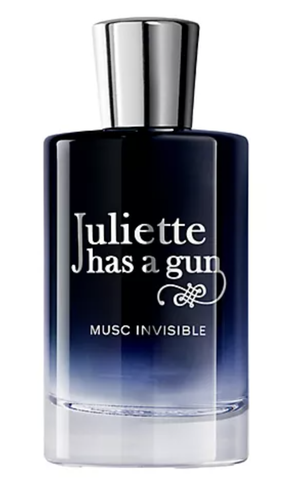 Juliette Has a Gun Musc Invisible Perfume in an ombre blue bottle with a silver cap.