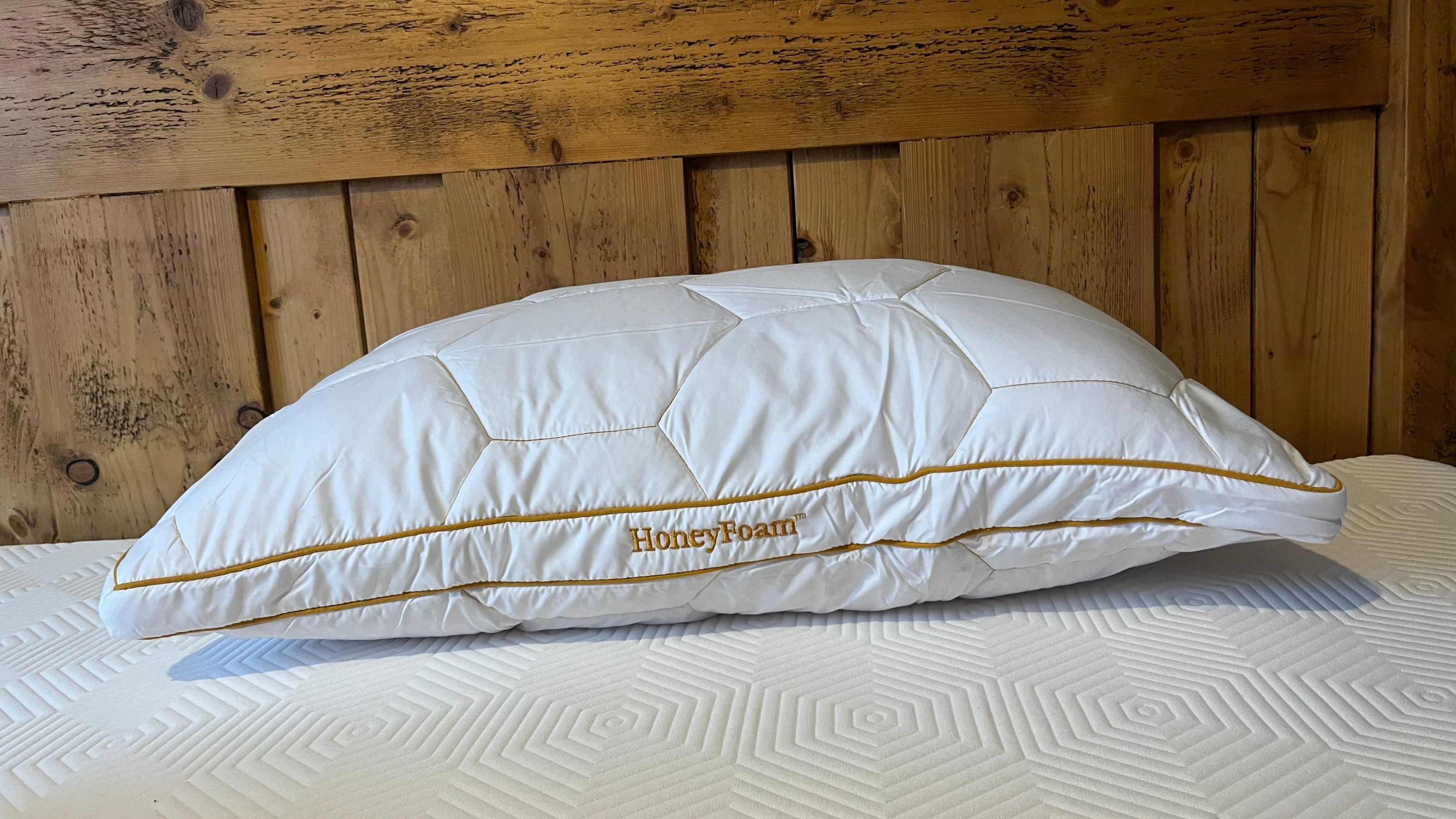 The Fine Bedding Adjustable HoneyFoam pillow being tested