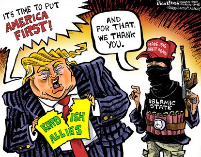 Political Cartoon U.S. Trump America First Torn Kurdish Allies