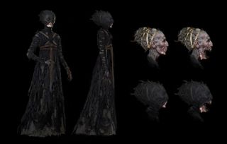 Concept art showing a vampire dressed in a long black dress from Rebel Wolves' new dark fantasy RPG, The Blood of Dawnwalker.