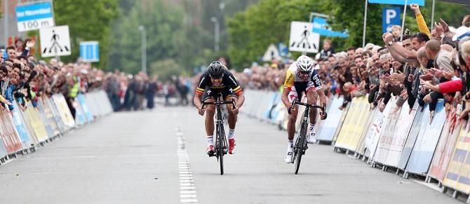 Kenny Dehaes put up a good fight, but narrowly lost the sprint to Boonen