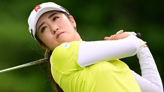 Mone Inami hits her tee shot on the 6th hole during the final round of 2022 Daito Kentaku eHeyanet Ladies