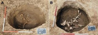 The burial pit in which archeologists found the three skeletons back in 2013.