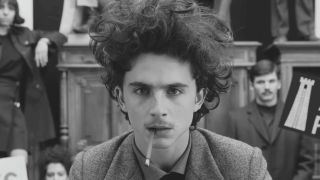Timothee Chalamet in black and white in Wes Anderson's The French Dispatch