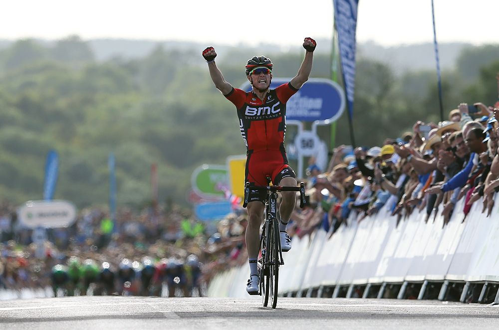 Rohan Dennis (BMC) celebrates his stage victory in Bristol