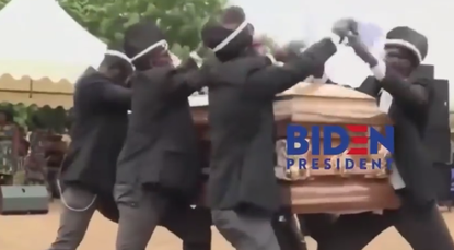 Ghanan pallbearer meme featuring Biden's campaign.
