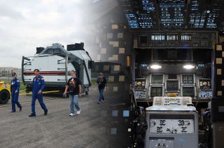 NASA's Shuttle Mission Simulator-Motion Base (SMS-MB) arrived for display at the Lone Star Flight Museum at Ellington Airport in Houston, on Tuesday, April 12, 2022.