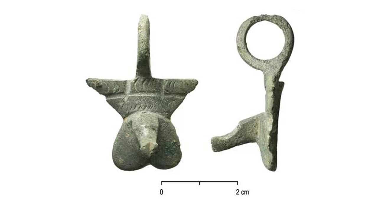 Other Roman artifacts found at the temple sanctuary site include these weights for the harness of a horse, shaped like a phallus &ndash; a common fertility symbol at the time.