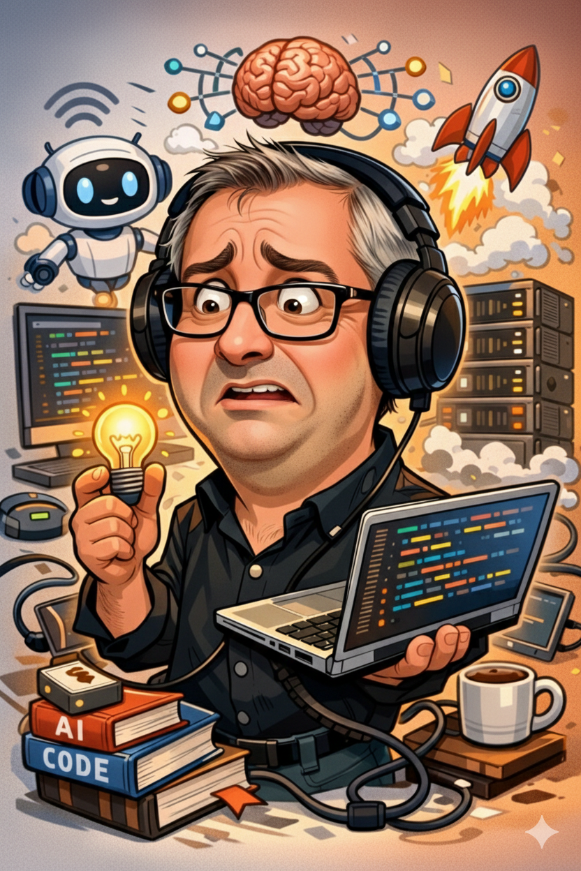 AI art, a man looks alarmed at a lightbulb