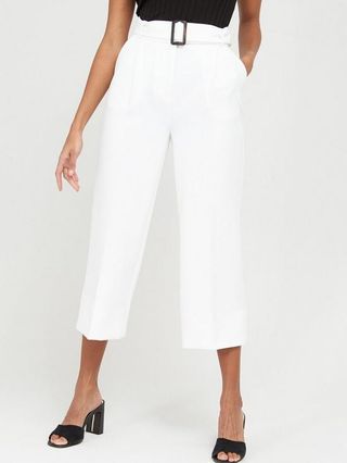 Very Wide Leg Belted Crop Trousers