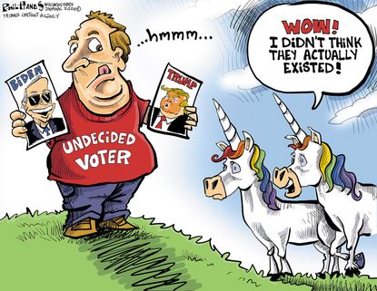 Political Cartoon U.S. 2020 election undecided voter unicorn